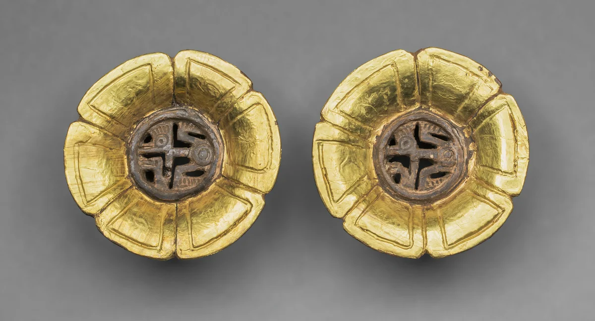 Flower-Shaped Ear Ornaments by Aztec, metalwork, 1401-1533