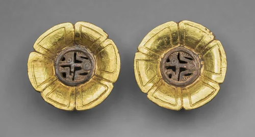 Flower-Shaped Ear Ornaments by Aztec, metalwork, 1401-1533