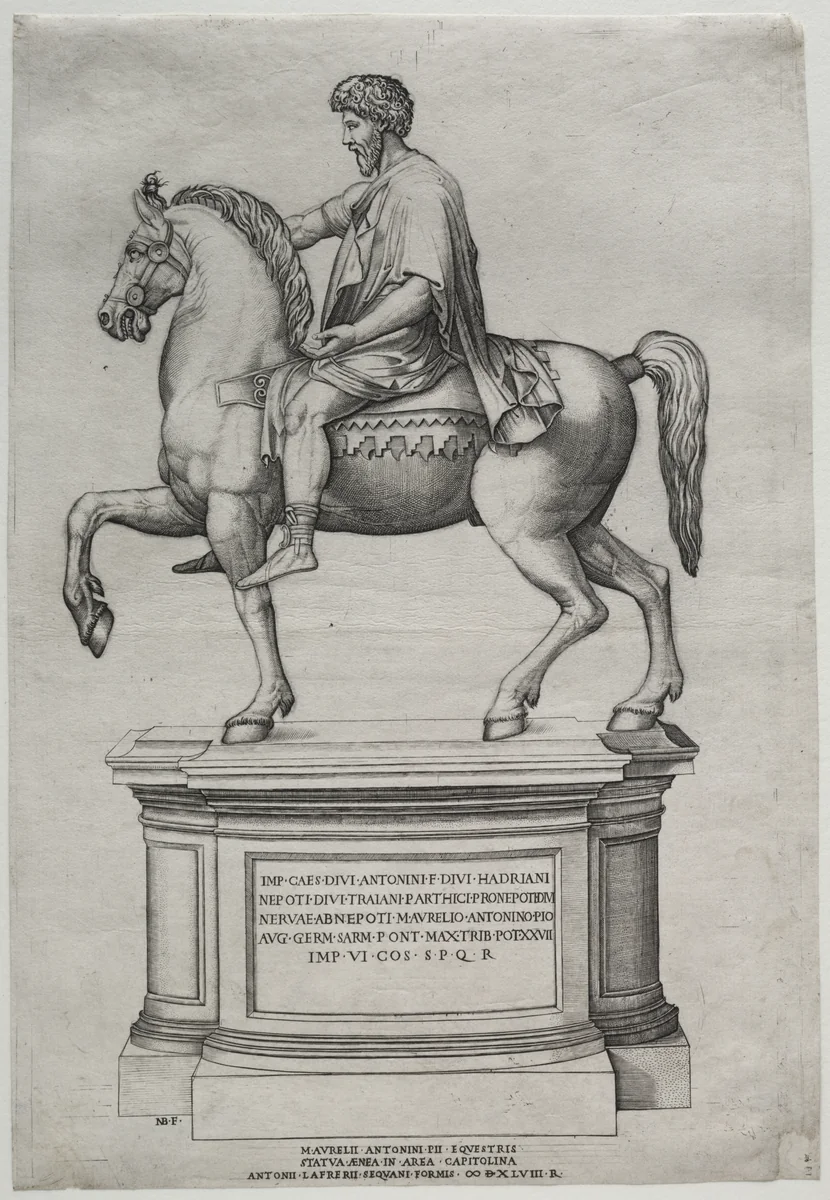 Equestrian Statue of Marcus Aurelius by Nicolas Beatrizet, print, 1548