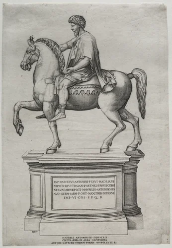 Equestrian Statue of Marcus Aurelius by Nicolas Beatrizet, print, 1548