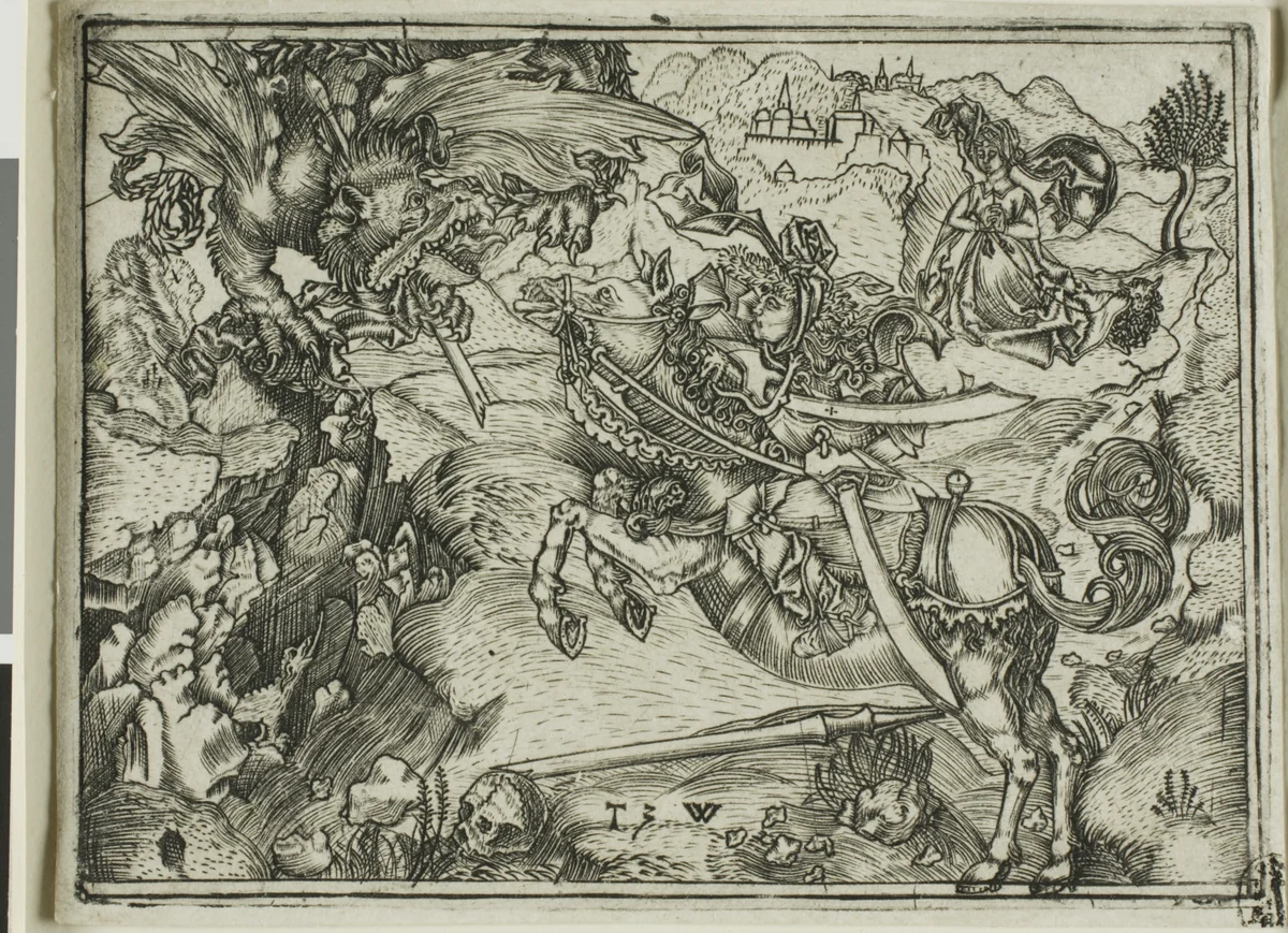 St. George Killing The Dragon by Telman of Wesel, print, 1499-1510