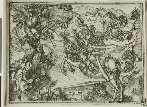 St. George Killing The Dragon by Telman of Wesel, print, 1499-1510