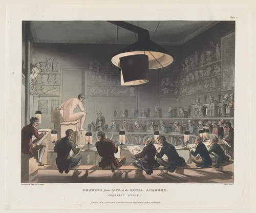 Drawing from Life at the Royal Academy, Somerset House by Thomas Rowlandson, print, 1808