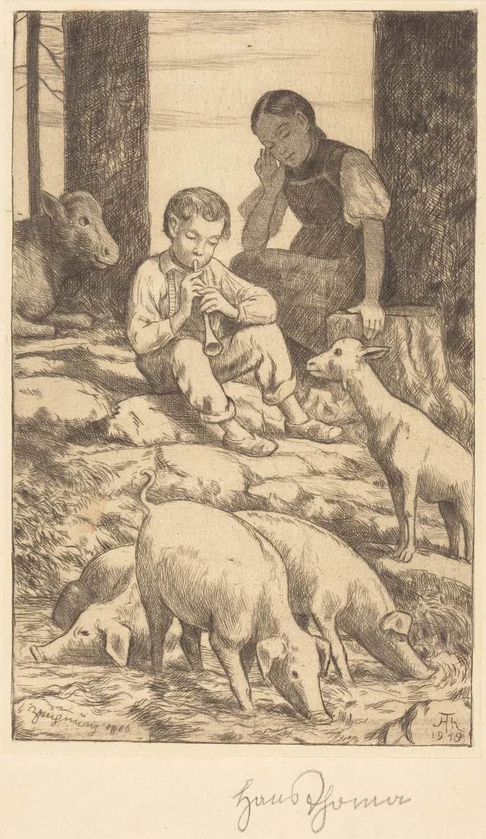 Pastoral by Hans Thoma, print, 1919