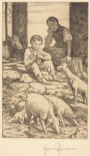 Pastoral by Hans Thoma, print, 1919
