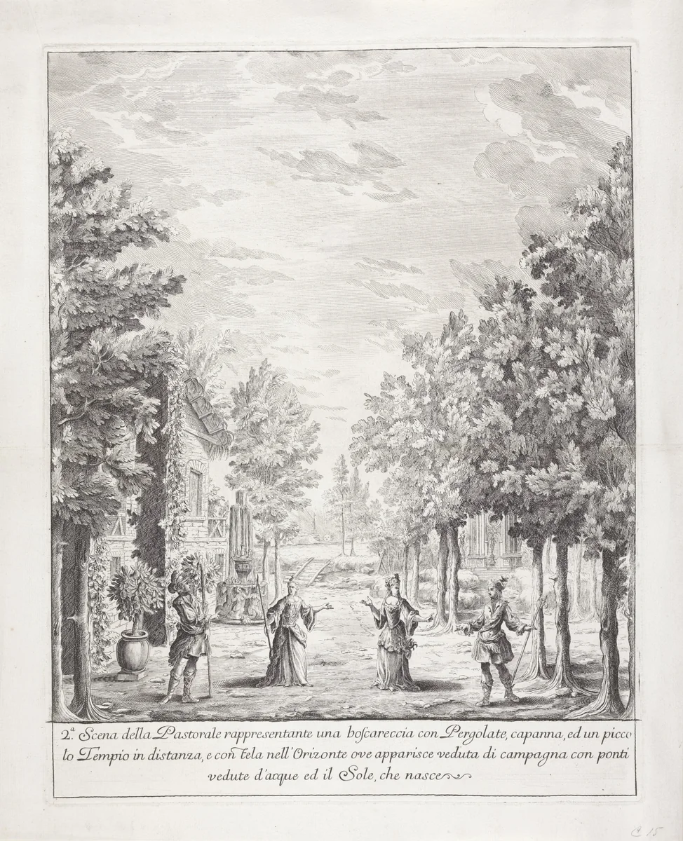 Ontwerp voor een toneelscène by Federico Mastrozzi, print, 1722