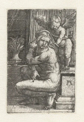Knielende Venus met Cupido by Unknown, print, 1506-1538