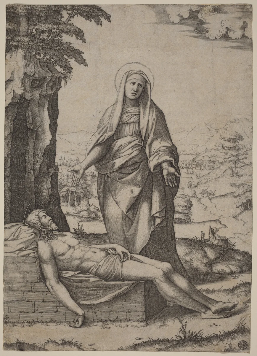 The Lamentation of the Virgin by Marcantonio Raimondi, print, 1510