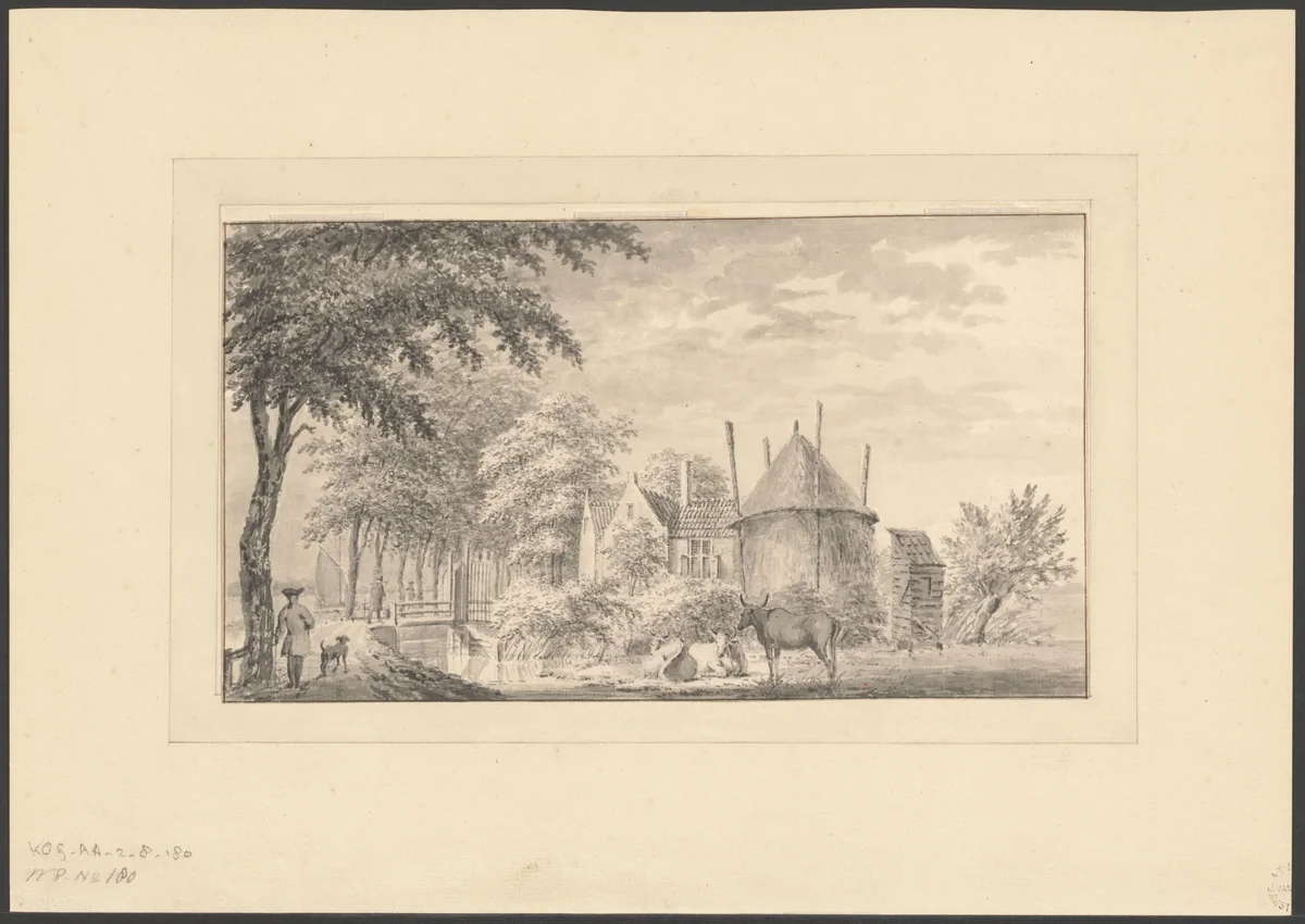 Gezicht op een boerderij aan de Buiten-Amstel by anonymous, drawing, 1700-1799