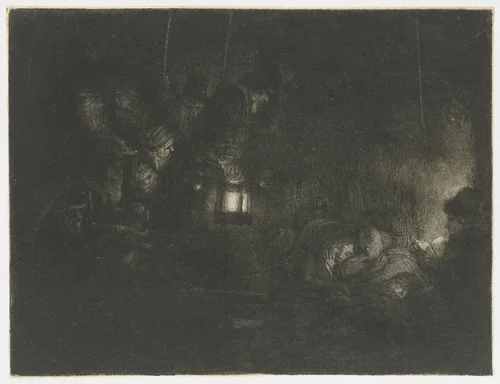 The Adoration of the Shepherds by Rembrandt van Rijn, print, 1657