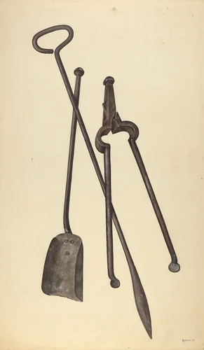 Zoar Fire Tongs, Poker and Shovel by Jerry Guinta, index of american design, 1937