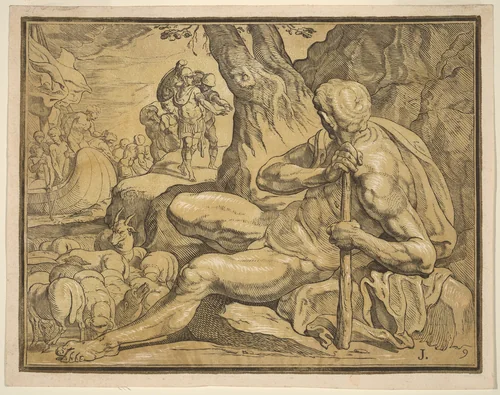 Ulysses and Polyphemus by John Baptist Jackson; Francesco Primaticcio, print, 1701-1780