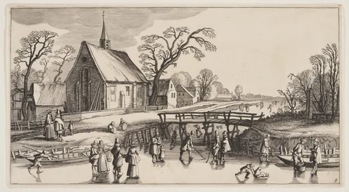 Winter Landscape, from Landscapes (Playsante Lantschappen) by Claes Jansz. Visscher II, print, 1641