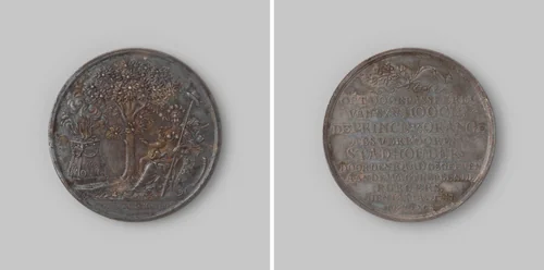 Gedenkpenning vereerd aan de wachthebbende burgers van Amsterdam, ter herinnering aan het verblijf van Prins Willem IV te Amsterdam op 11 en 12 mei by Johann Conrad Marmé, metalwork, 1747