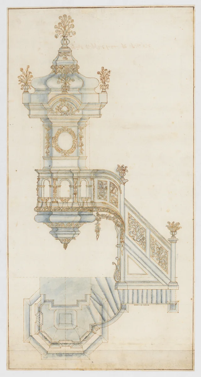 Design for a Pulpit by Michael Furtner the Elder, drawing, 1690-1720