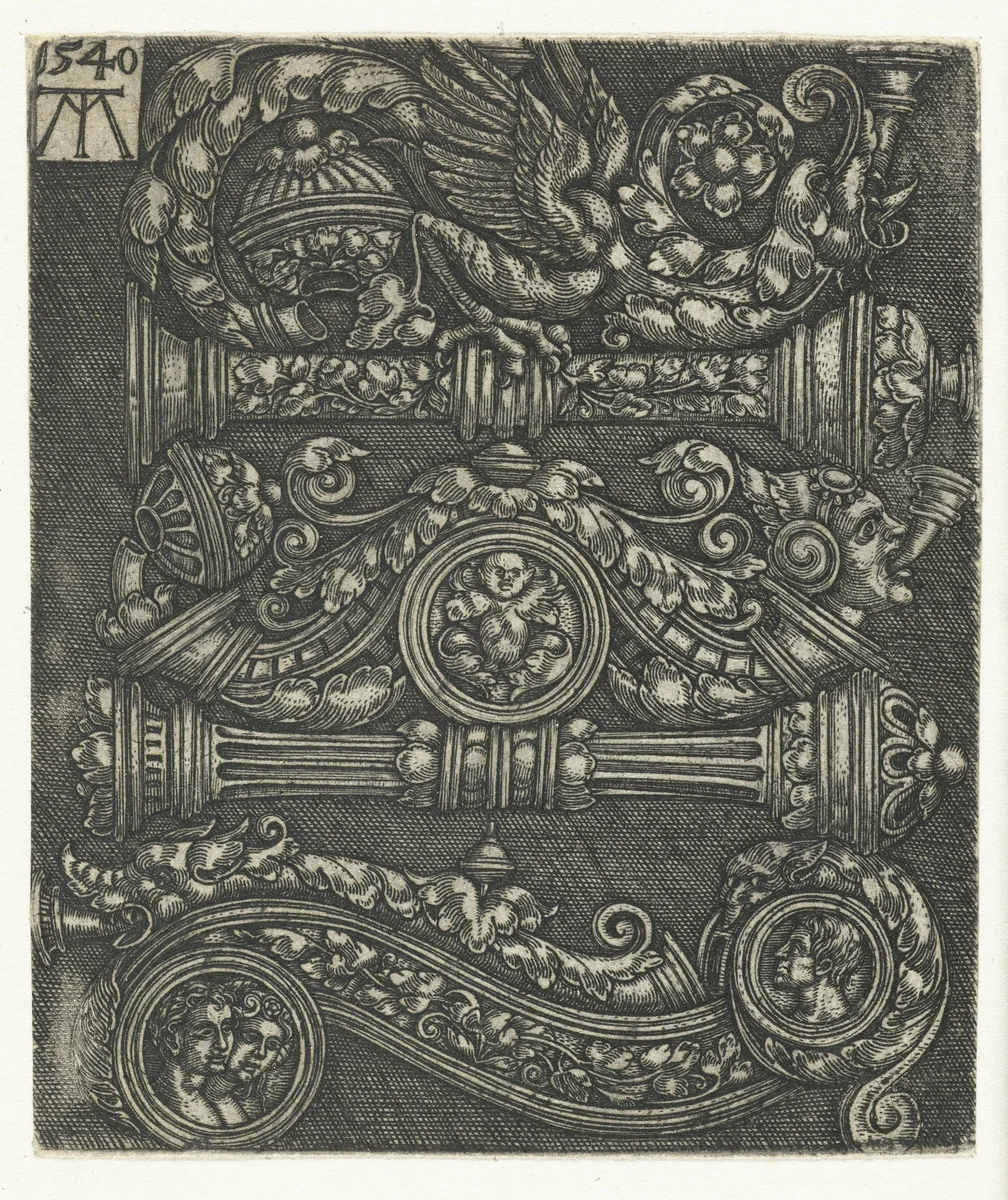 Drie ontwerpen voor jachthoorns by Unknown, print, 1540