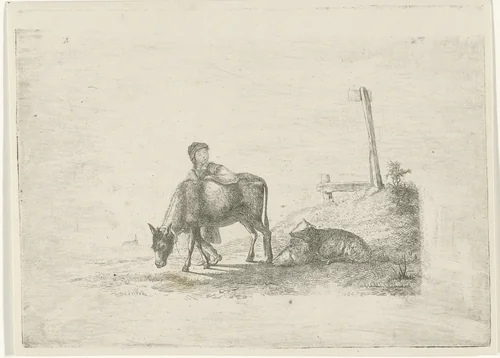 Jongen en een ezel by Reinierus Albertus Ludovicus van Isendoorn à Blois, print, 1796-1856