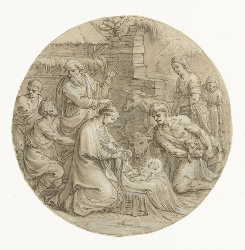 De aanbidding der herders by Pieter de Jode, drawing, 1580-1634