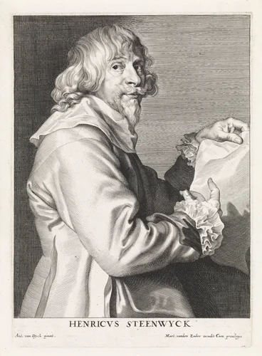 Portret van de schilder Hendrik van Steenwijck (II) by Paulus Pontius, print, 1616-1657