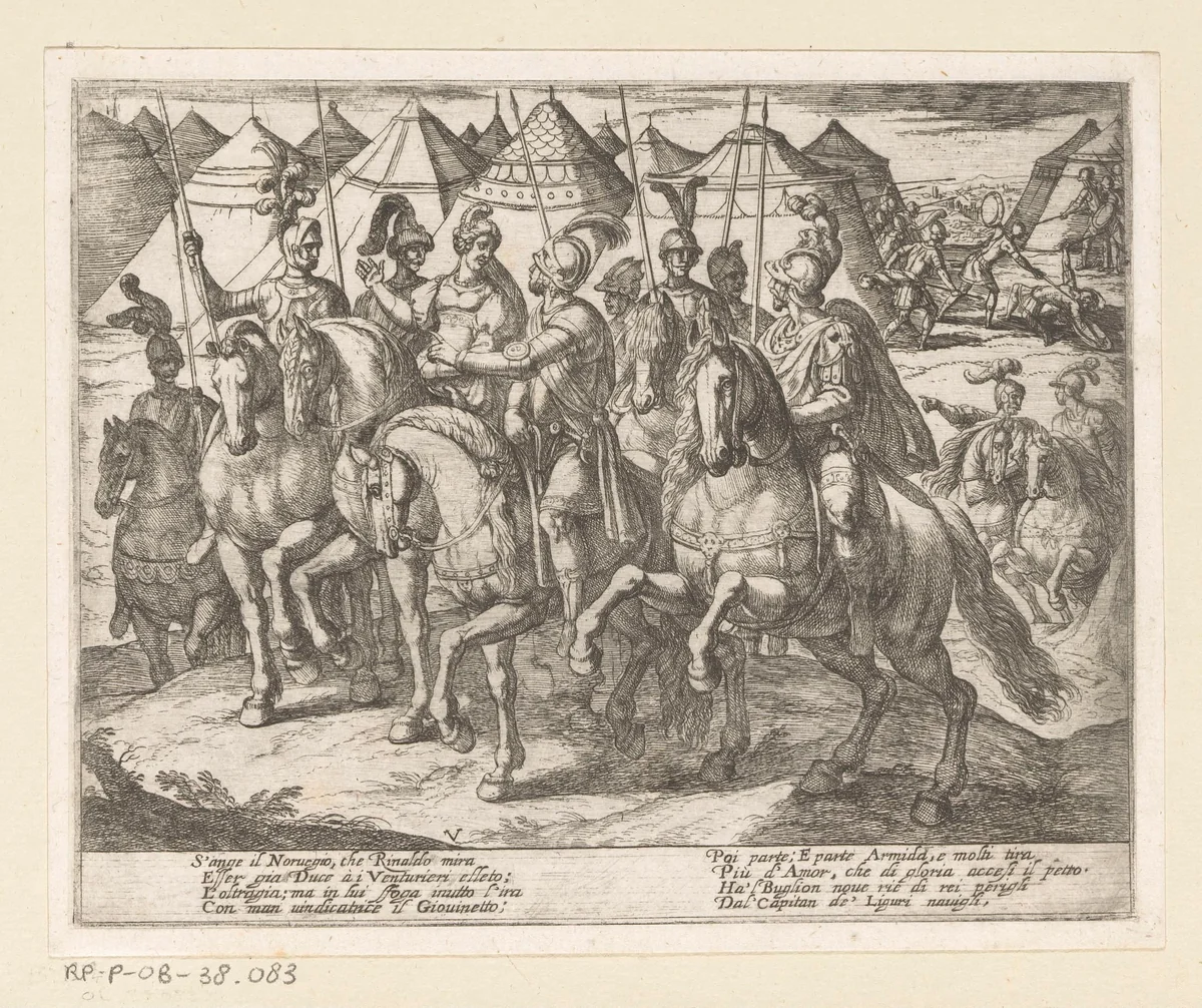 Illustratie bij Canto V van Tasso's 'Gerusalemme Liberata' by Antonio Tempesta, print, 1565-1630