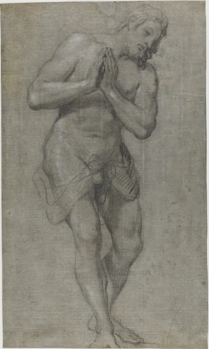 Standing Christ (Study for a Baptism) by Louis Boullogne, drawing, 1674-1733