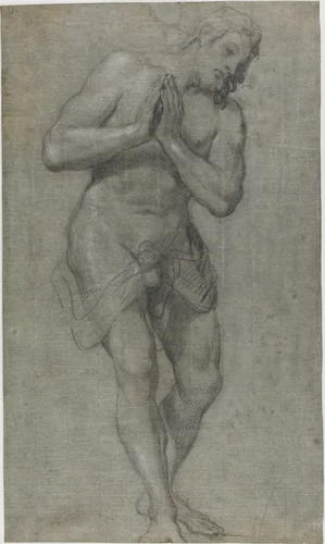 Standing Christ (Study for a Baptism) by Louis Boullogne, drawing, 1674-1733