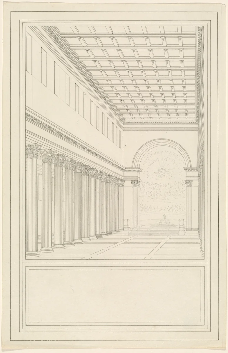 The Nave and Apse, without a Transept, of a Cathedral for Berlin by Karl Friedrich Schinkel, drawing, 1827-1828