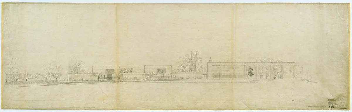 Woodland Crematorium, Woodland Cemetery, Stockholm, Sweden, Exterior elevation, final version by Erik Gunnar Asplund, architecture, 1937