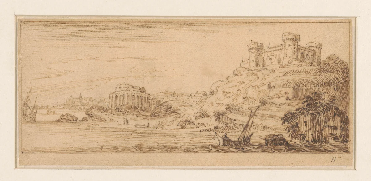 Uitzicht op het kasteel van Gaeta by Israël Silvestre, drawing, 1636-1687