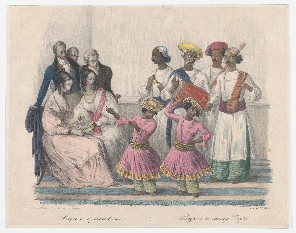 Bayees or Dancing Boys; from Twenty four Plates Illustrative of Hindoo and European Manners in Bengal by Alexandre-Marie Colin, print, 1832