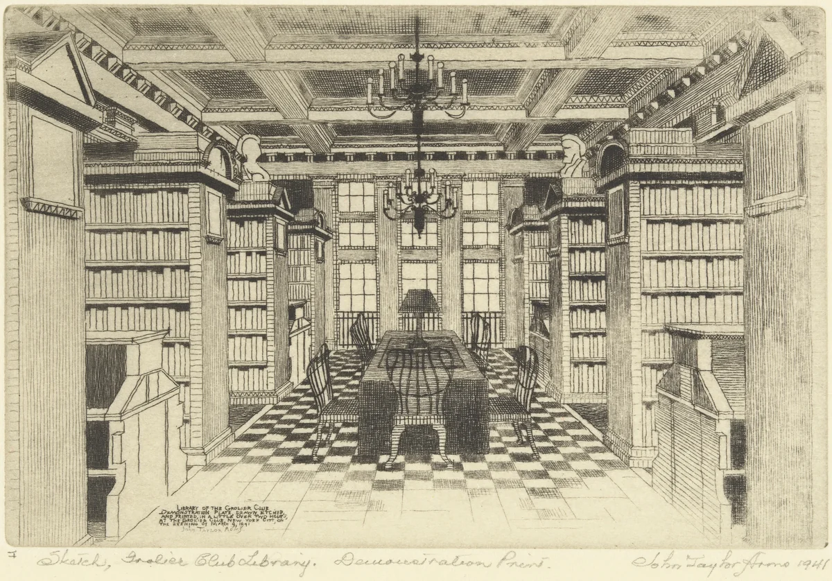 The Grolier Club Library (Sketch) by John Taylor Arms, print, 1941