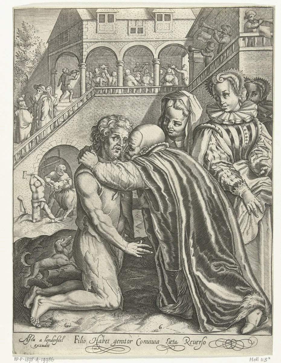 Thuiskomst van de verloren zoon by Nicolaes de Bruyn, print, 1581-1656