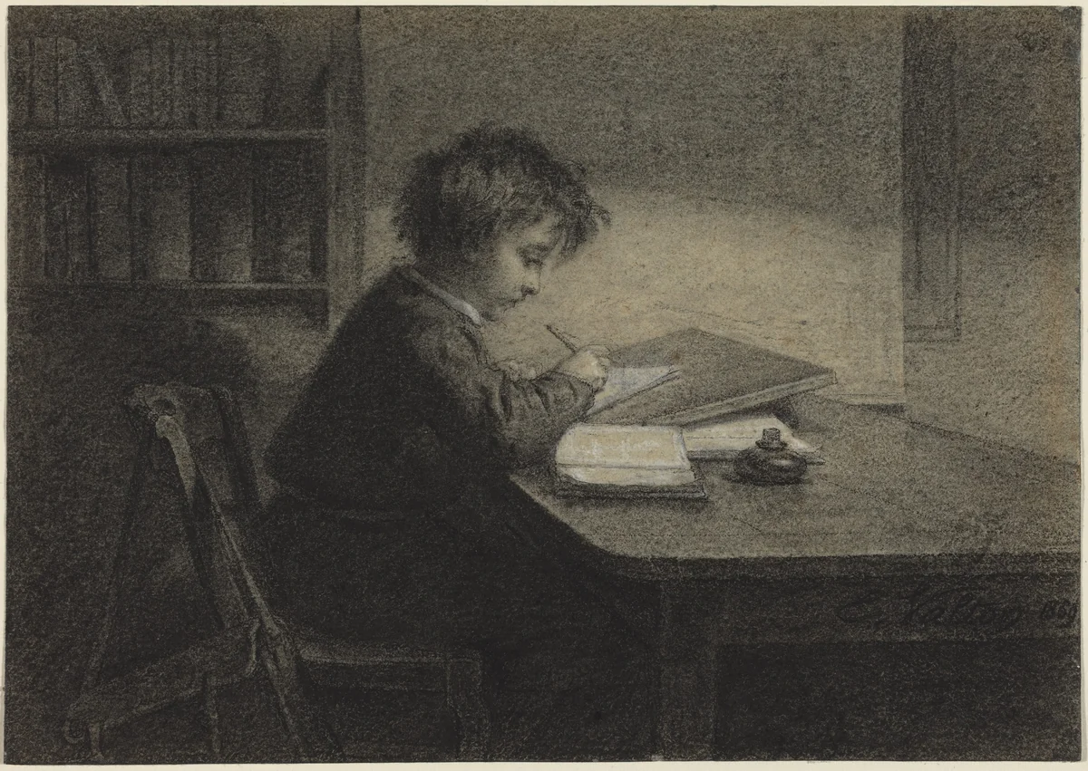The Scholar by Edmond Eugène Valton, drawing, 1869