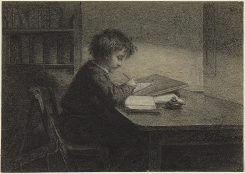 The Scholar by Edmond Eugène Valton, drawing, 1869