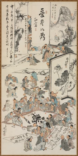 Painting Party by Kawanabe Kyōsai (河鍋暁斎), painting, 1880