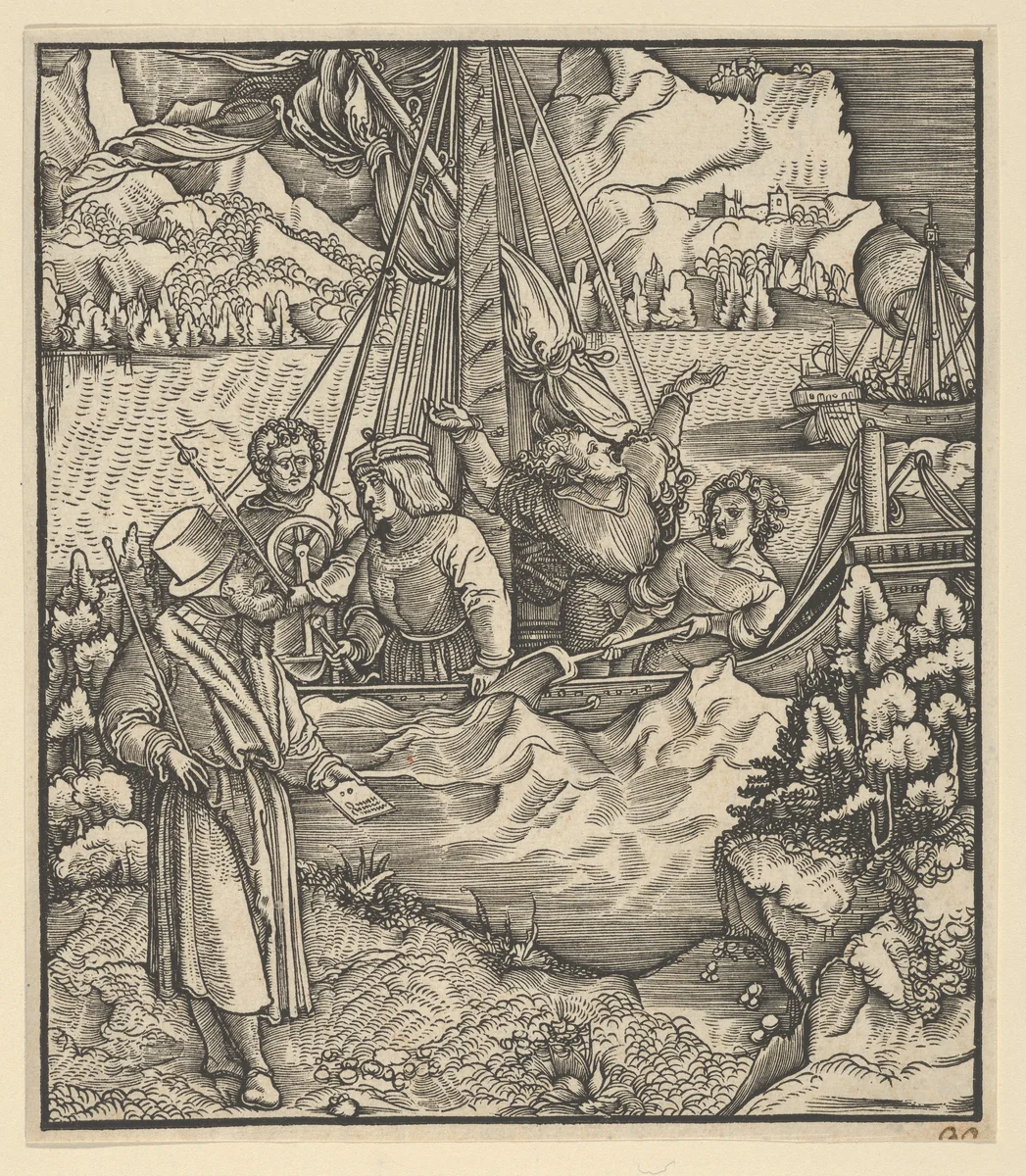 Unfalo Endangering Theuerdanck's Ship, from Theuerdanck by Hans Schäufelein, print, 1517