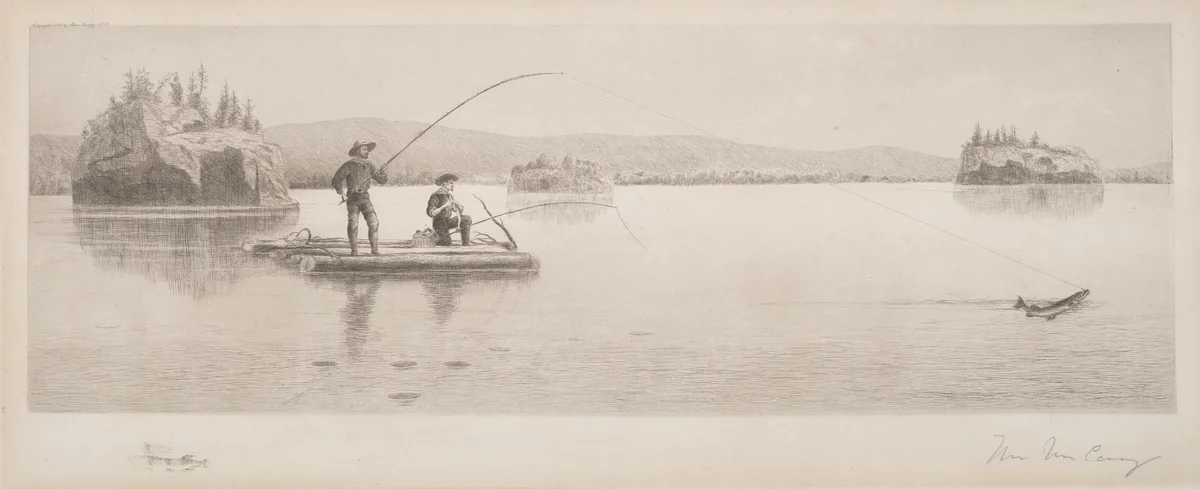Untitled (Log Raft Fishing) by William De La Montagne Cary, print, 1892