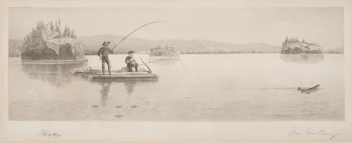 Untitled (Log Raft Fishing) by William De La Montagne Cary, print, 1892