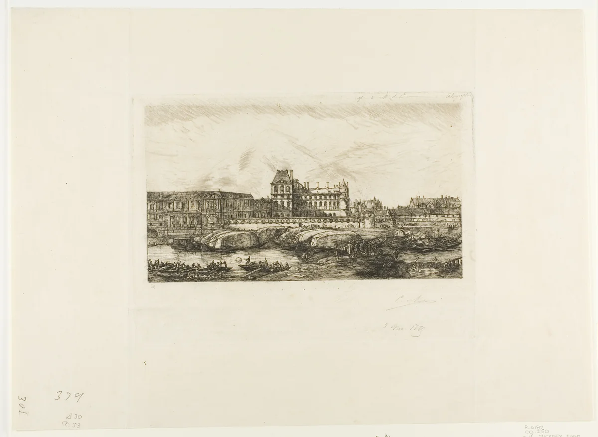 The Old Louvre, Paris, 1651 by Charles Meryon, print, 1865