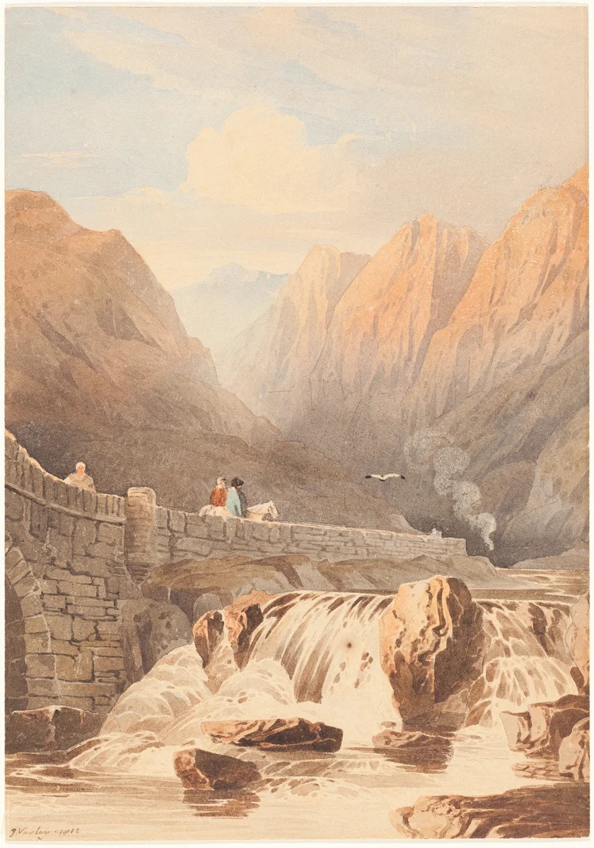 Pont Aberglaslyn by John Varley, drawing, 1812