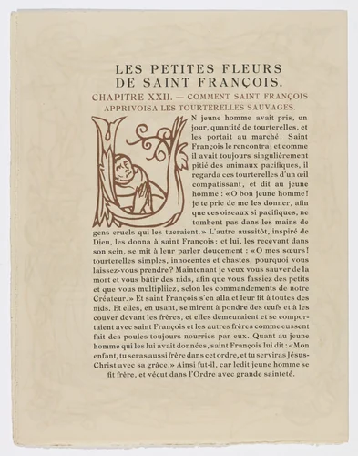 Pictorial initial (page 136) from Les Petites Fleurs de St. François (The Little Flowers of St. Francis) by Émile Bernard, illustrated book, 1928