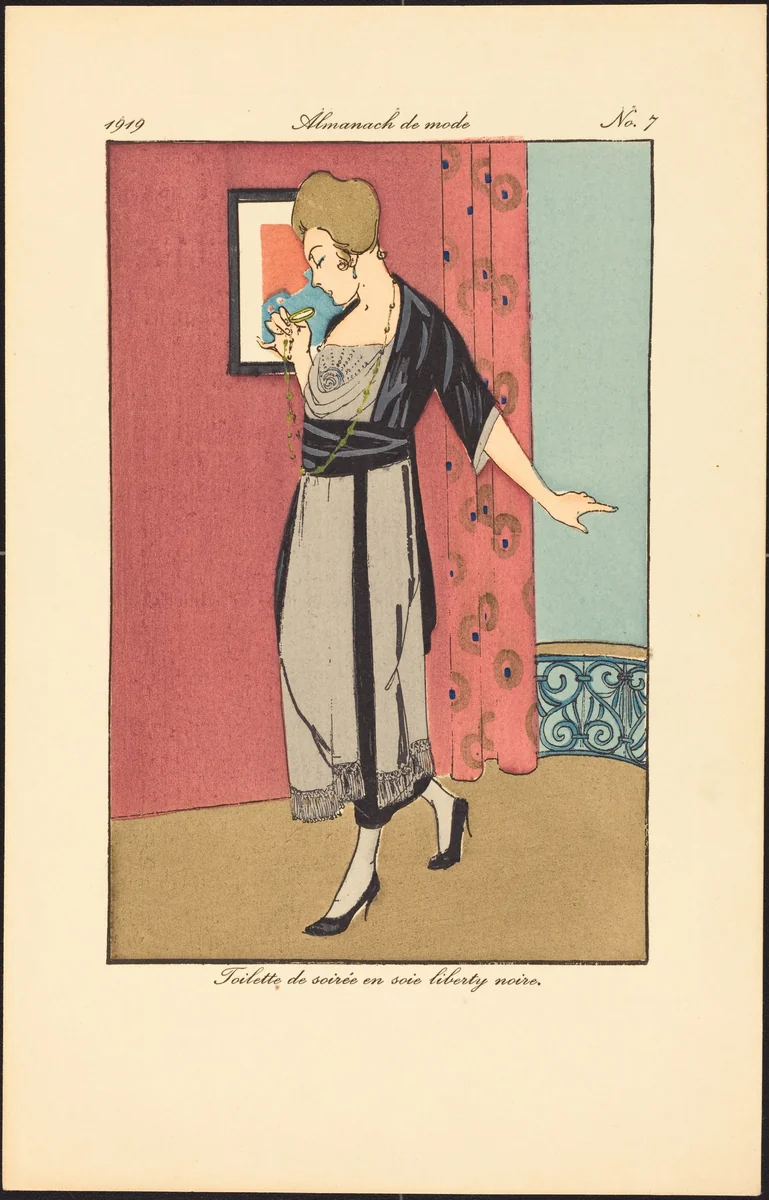 Toilette de soirée en soie liberty noire. by French 20th Century, print, 1919