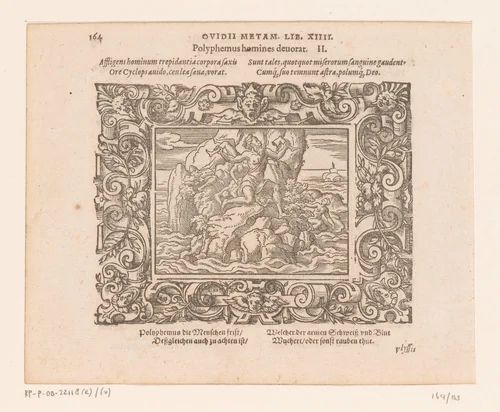 Polyphemus verslindt de mannen van Odysseus by Virgilius Solis, print, 1569