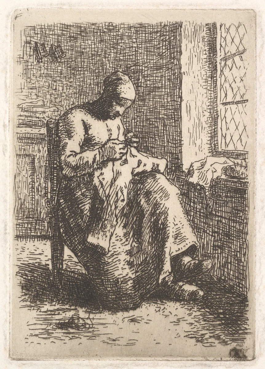 The Seamstress by Jean-François Millet, print, 1853