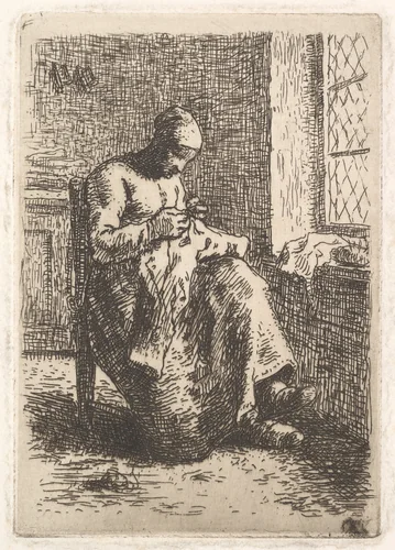 The Seamstress by Jean-François Millet, print, 1853