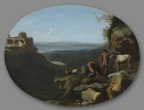 Mercury and Argus in a Landscape by Dirck van der Lisse, painting, 1630-1640
