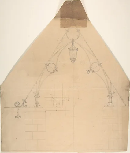 Design for Metalwork Supporting Church Ceiling and Suspended Lantern by anonymous, drawing, 1880