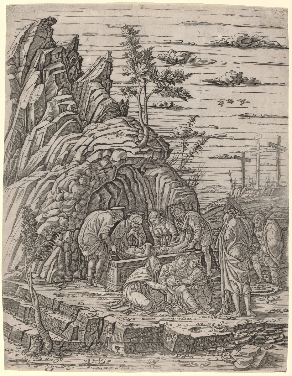 The Entombment with Three Birds by Giovanni Antonio da Brescia, print, 1500-1504