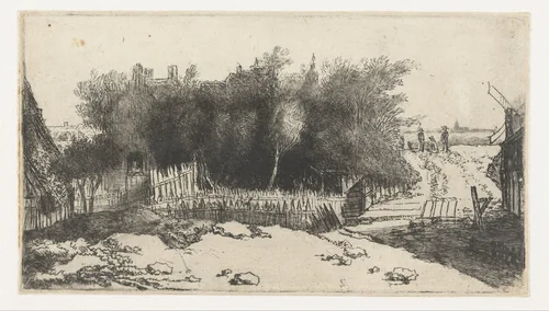 Landschap met een wit hek by Philips Koninck, print, 1659
