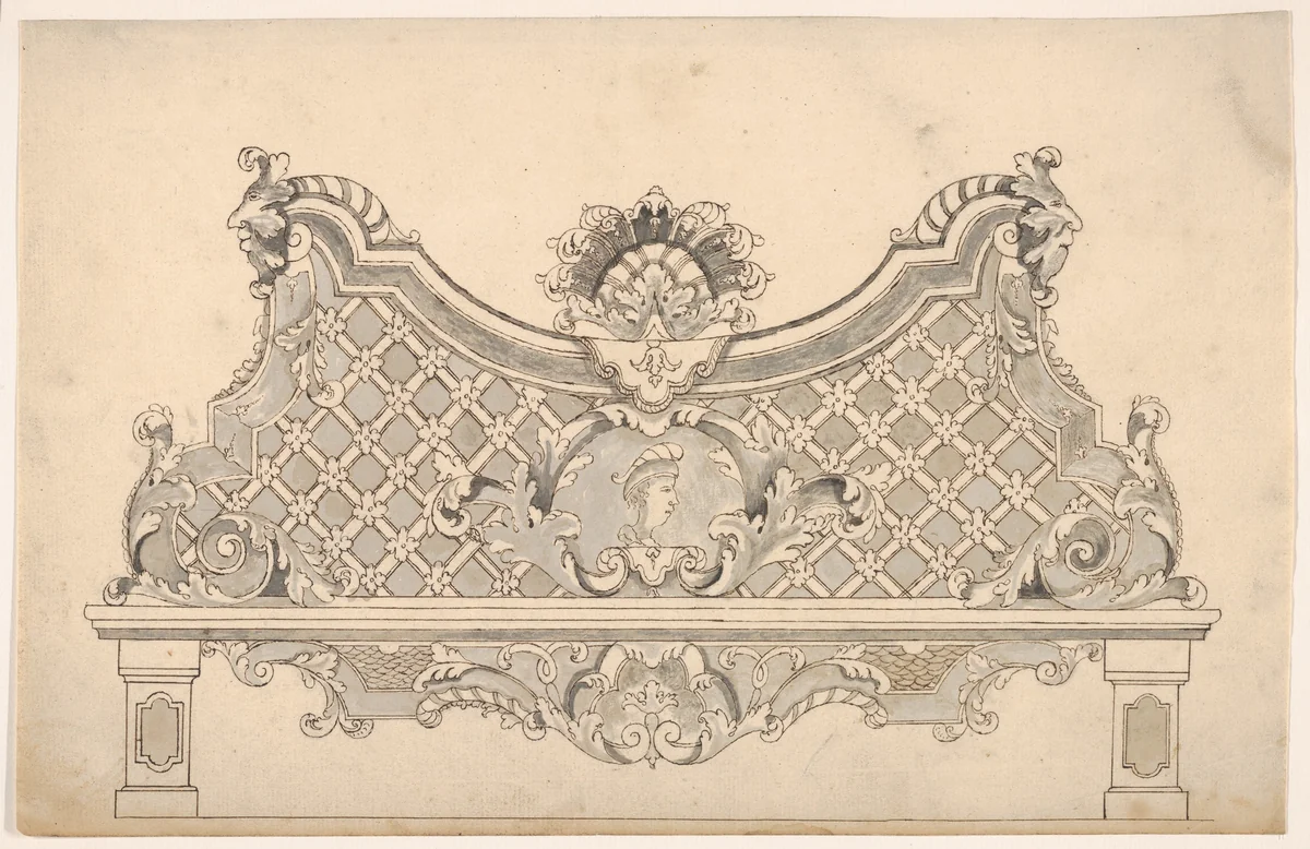 Design for a Wooden Bench by anonymous, drawing, 1700-1730